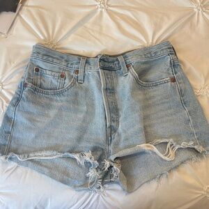 Levi's Light Blue Frayed Jean Shorts